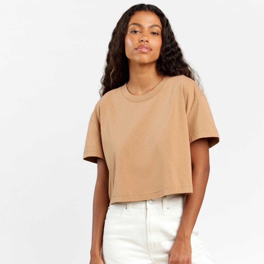 Nuuds Vintage Cotton Cropped Everyday T-Shirt Cinnamon Sz S